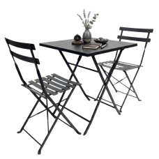 Pack Mesa con 2 Sillas Exterior Greensboro Plegables Color Negro