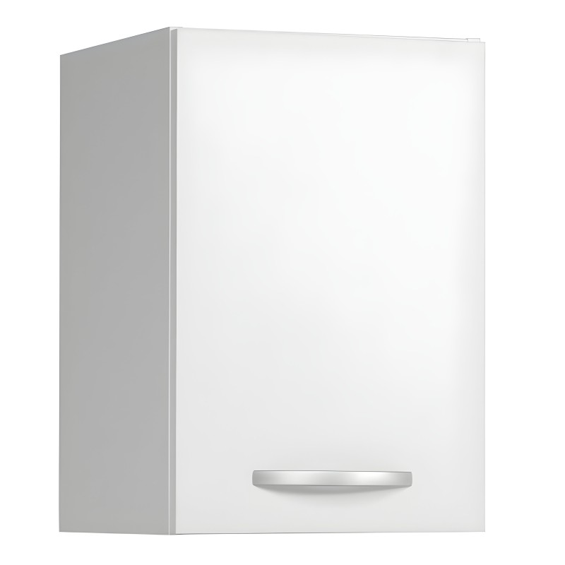 Mueble auxiliar colgante con puerta blanca y lateral gris con tirador metálico