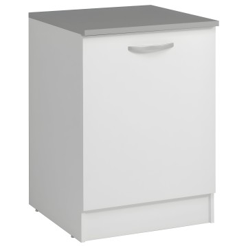 Mueble base cocina blanco con encimera gris y puerta con tirador metálico