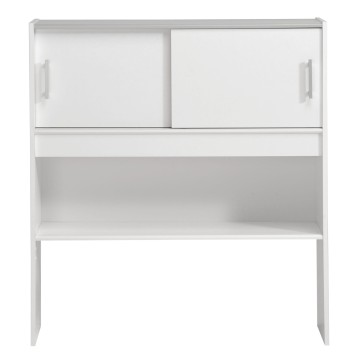 Cabecero de cama de 90 blanco con dos puertas correderas y estante abierto inferior