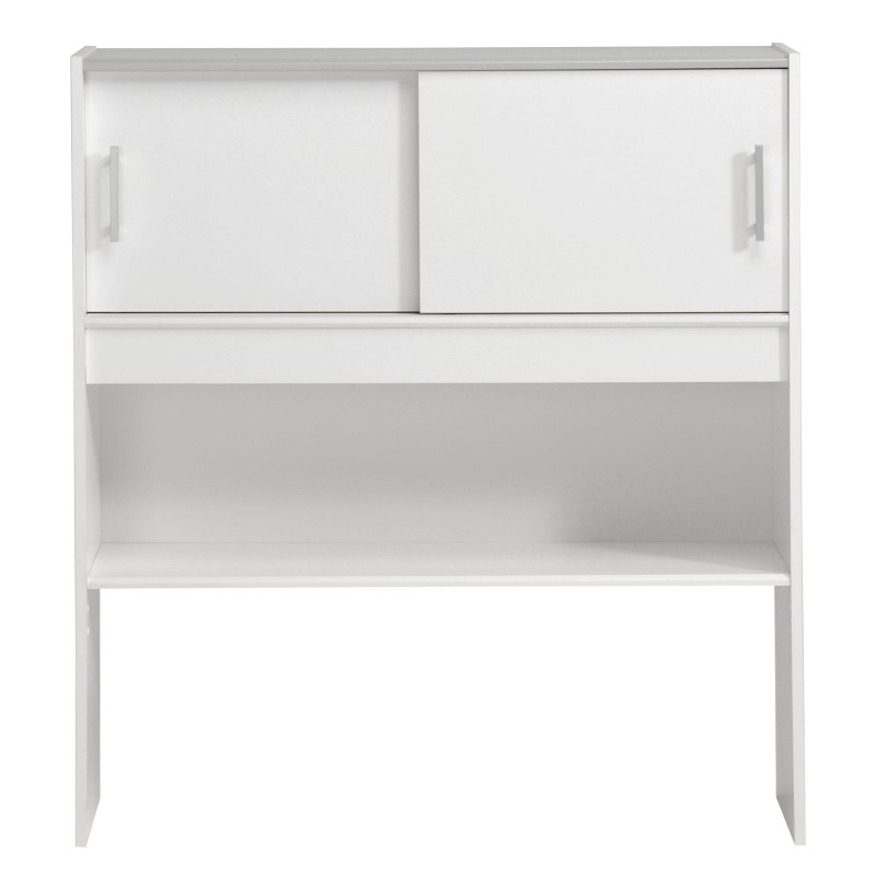 Cabecero de cama de 90 blanco con dos puertas correderas y estante abierto inferior
