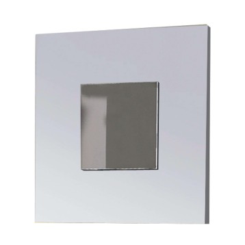 Espejo de pared cuadrado con marco gris claro y marco interior oscuro en relieve