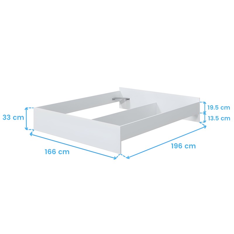 Base de cama blanca con divisiones internas y somier integrado vista en perspectiva
