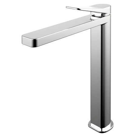 Grifo monomando de lavabo diseño moderno en cromo y blanco con caño horizontal alargado