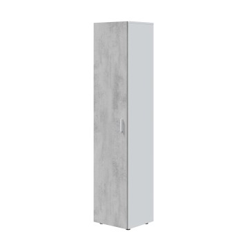 Armario alto estrecho con puerta de hormigón gris y lateral blanco con tirador metálico