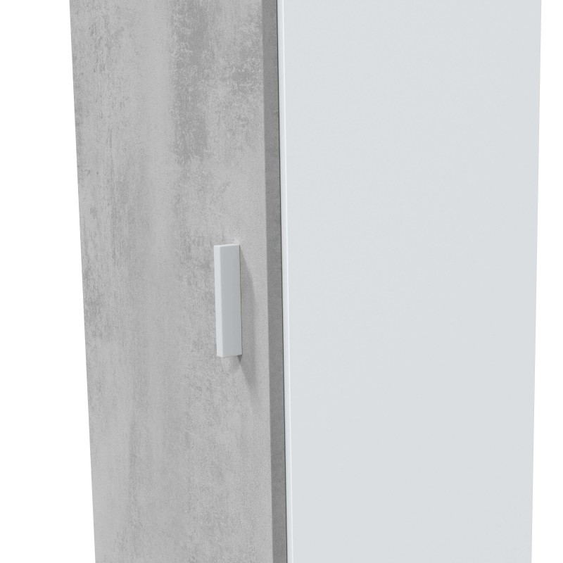 Armario con puerta blanca y laterales en acabado hormigón detalle de tirador minimalista