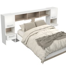 Cabecero de Cama con Mesita de Matrimonio Watson Blanco Mate Roble Kronberg 240 cm