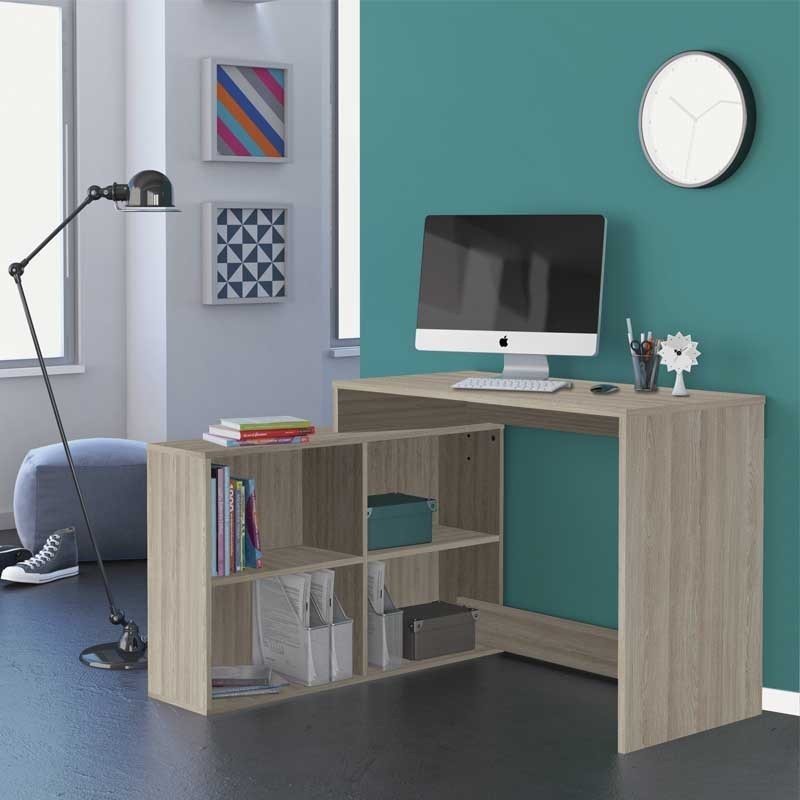 Mesa escritorio con estanteria baja Roble Shannon 112 cm Mesa escritorio con estanteria baja Roble Shannon 112 cm