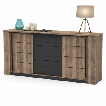 Aparador Salón Mónaco Con Almacenaje Roble Saloon Y Negro Estructurado 206 cm