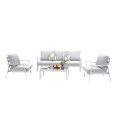 Conjunto 1 sofá 2 sillones y mesa de centro Exterior Jardín Benicasim Color Blanco y Gris