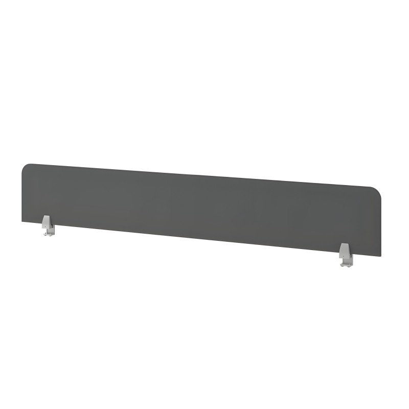 Separador de escritorio gris oscuro con bordes redondeados y soportes de aluminio