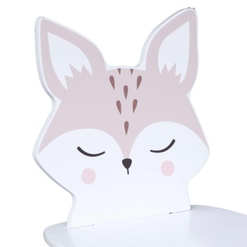 Figura decorativa de zorro en blanco y rosa con orejas grandes y expresión serena