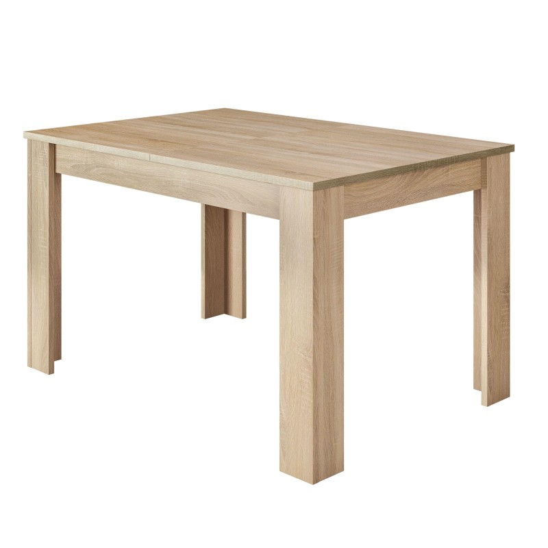 Mesa rectangular de madera clara con patas macizas y diseño minimalista moderno