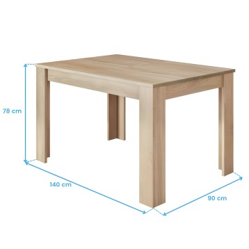 Mesa de comedor rectangular en madera clara con tablero liso y patas macizas de diseño minimalista