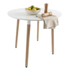 Mesa De Cocina Redonda Copi blanco mate y Roble 80x75x80 cm