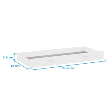 Cajón de cama blanco con estructura rectangular y tirador frontal integrado