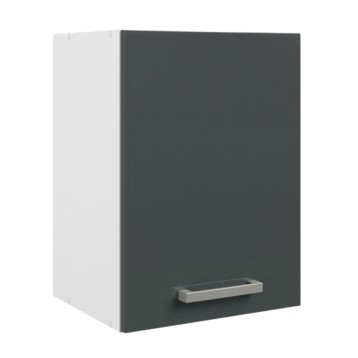 Mueble cocina colgante con puerta abatible gris oscuro y marco metálico plateado