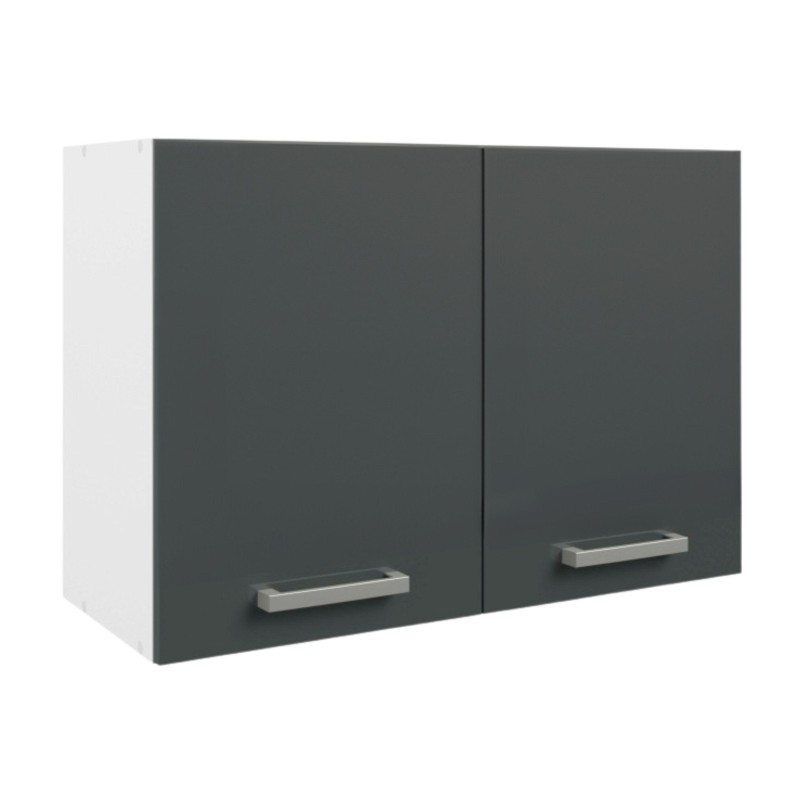 Mueble colgante de cocina de dos puertas abatibles en gris antracita y blanco con asas metalizadas