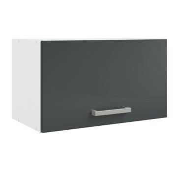 Mueble colgante de cocina con frente gris antracita y estructura blanca y tirador metálico plateado