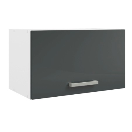 Mueble colgante de cocina con frente gris antracita y estructura blanca y tirador metálico plateado
