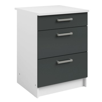 Módulo Cocina Inferior Vetro 3 Cajones Gris Brillante y Blanco 60x60 cm