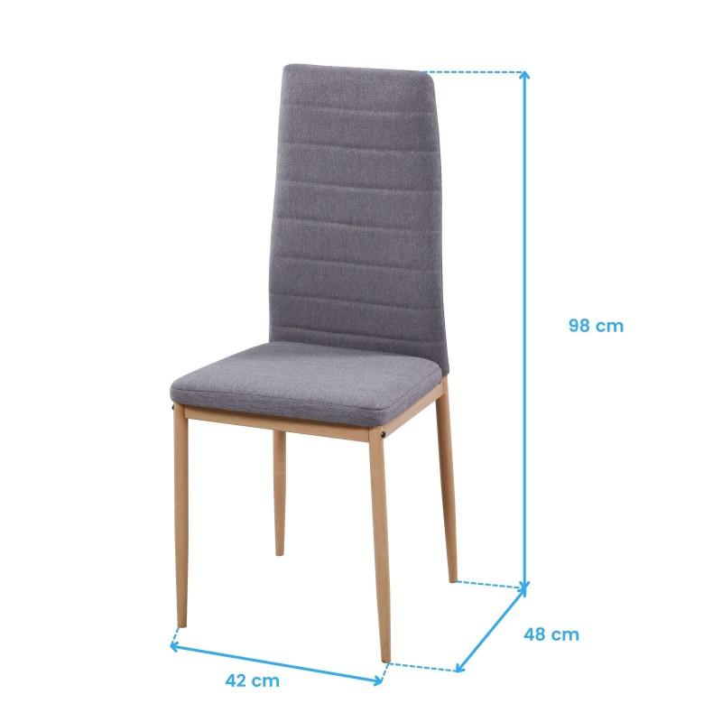 Silla de comedor tapizada en gris con respaldo acolchado y estructura de madera natural