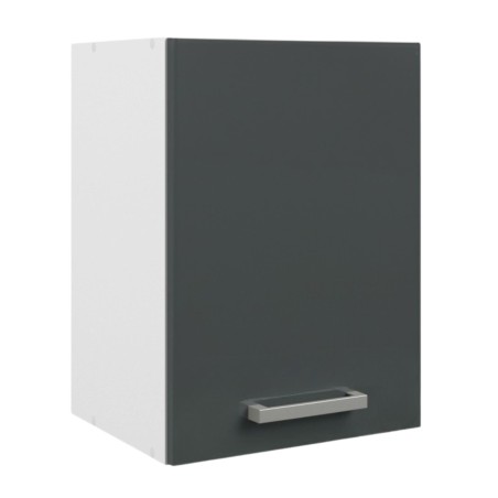Mueble armario superior de cocina con frente gris antracita y laterales blancos con tirador metálico