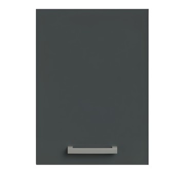 Puerta de armario gris antracita con tirador metálico plateado en horizontal