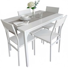 Conjunto Mesa Cocina con 4 Sillas Color Blanco Brillo