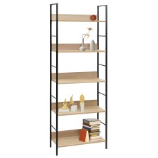 Estantería Librería 5 Estantes Rubi Color Roble Cambrian y Negro 60x160x28 cm