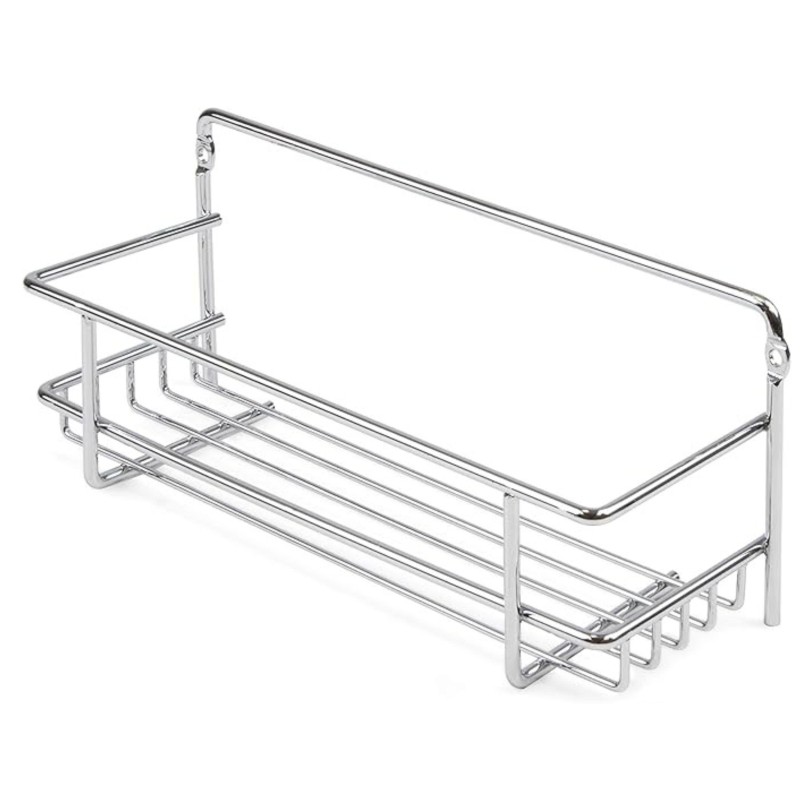 Organizador de ducha cromado con estructura tubular y múltiples niveles de almacenamiento
