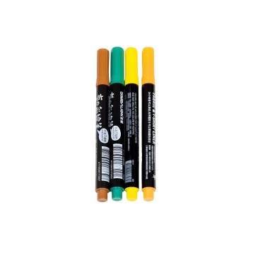 Set de 4 marcadores de doble punta con puntas en marrón y verde y amarillo y naranja sobre cuerpo negro