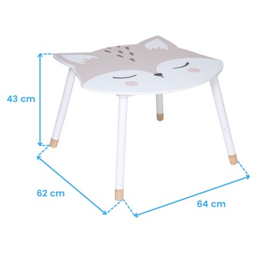 Mesa infantil con sobre forma de nube gris y blanca y patas blancas con remates de madera