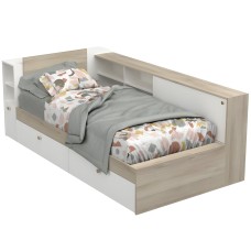 Cama Life Con Almacenaje Dormitorio Juvenil Blanco Y Roble Kronberg 90x190-200 cm