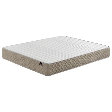 Colchón con superficie acolchada blanca y lateral quilted en beige vista en perspectiva