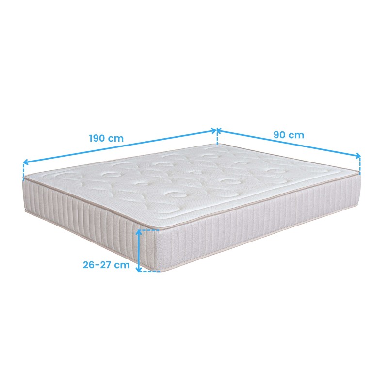 Colchón matrimonial blanco con acolchado ergonómico y laterales tapizados en beige claro vista de frente