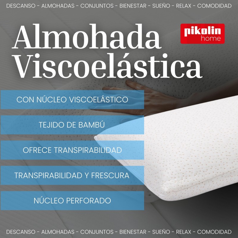 Almohada viscoelástica con núcleo viscoelástico y tejido de bambú color blanco
