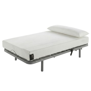 Cama individual eléctrica con colchón viscoelástico blanco y base metálica gris ajustable con almohada incluida