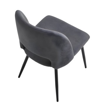 Silla de comedor con asiento y respaldo tapizado en gris oscuro y patas negras de madera