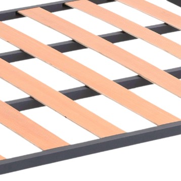 Somier de madera con láminas de haya natural y estructura metálica negra vista en detalle