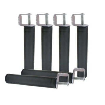 Set de patas ajustables para muebles con cilindros negros y conectores metálicos plateados
