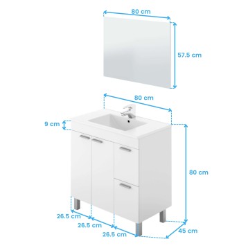Mueble de baño blanco con lavabo integrado y espejo rectangular incluido