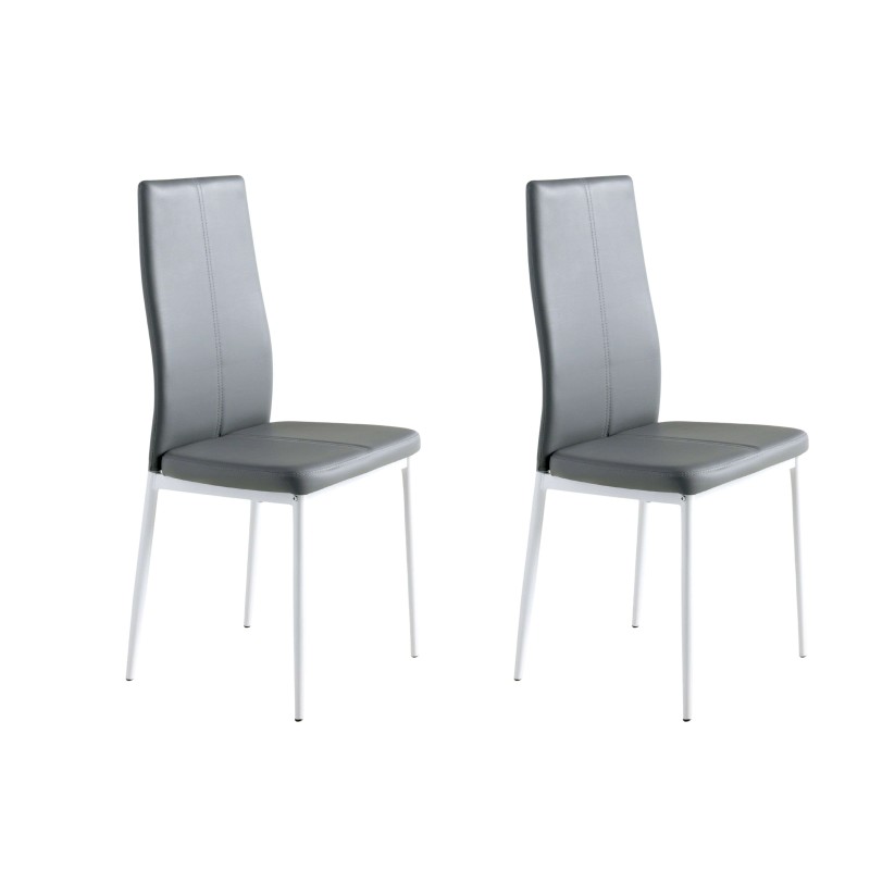 Pareja de sillas de comedor con asiento y respaldo acolchado gris y patas metálicas blancas