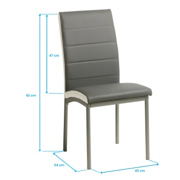 Silla de comedor tapizada en gris con respaldo acolchado y estructura metálica