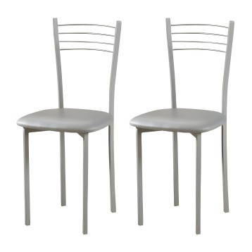Par de sillas metálicas gris con asiento tapizado y respaldo de barras curvas