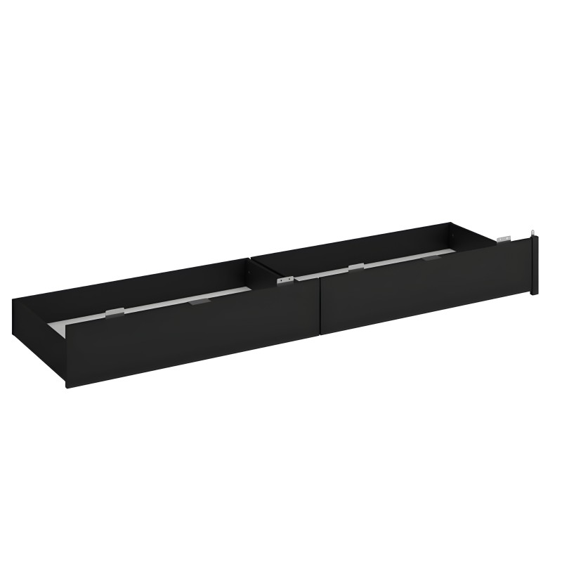 Cajonera bajo cama negra con dos cajones y guías metálicas de deslizamiento