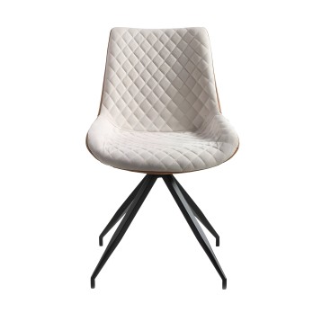 Silla giratoria tapizada en blanco con pespunte en rombo y base negra de cuatro patas