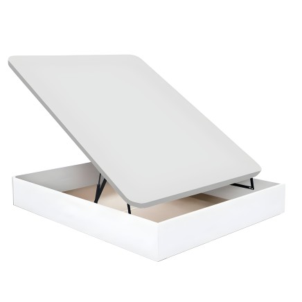 Canapé abatible blanco con tapa elevada y base de almacenamiento interior