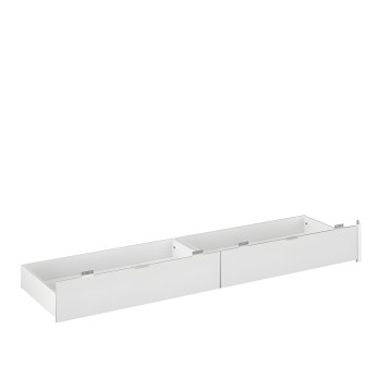Cajón bajo blanco con divisor central y guías metálicas deslizantes vista frontal