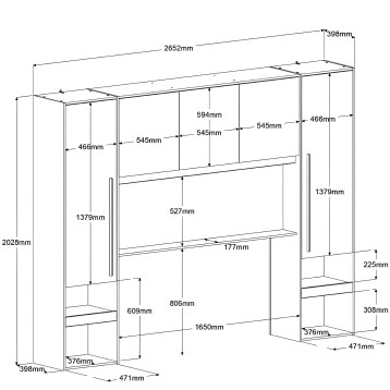 Armario modular grande con puertas y estantes internos vista técnica con dimensiones